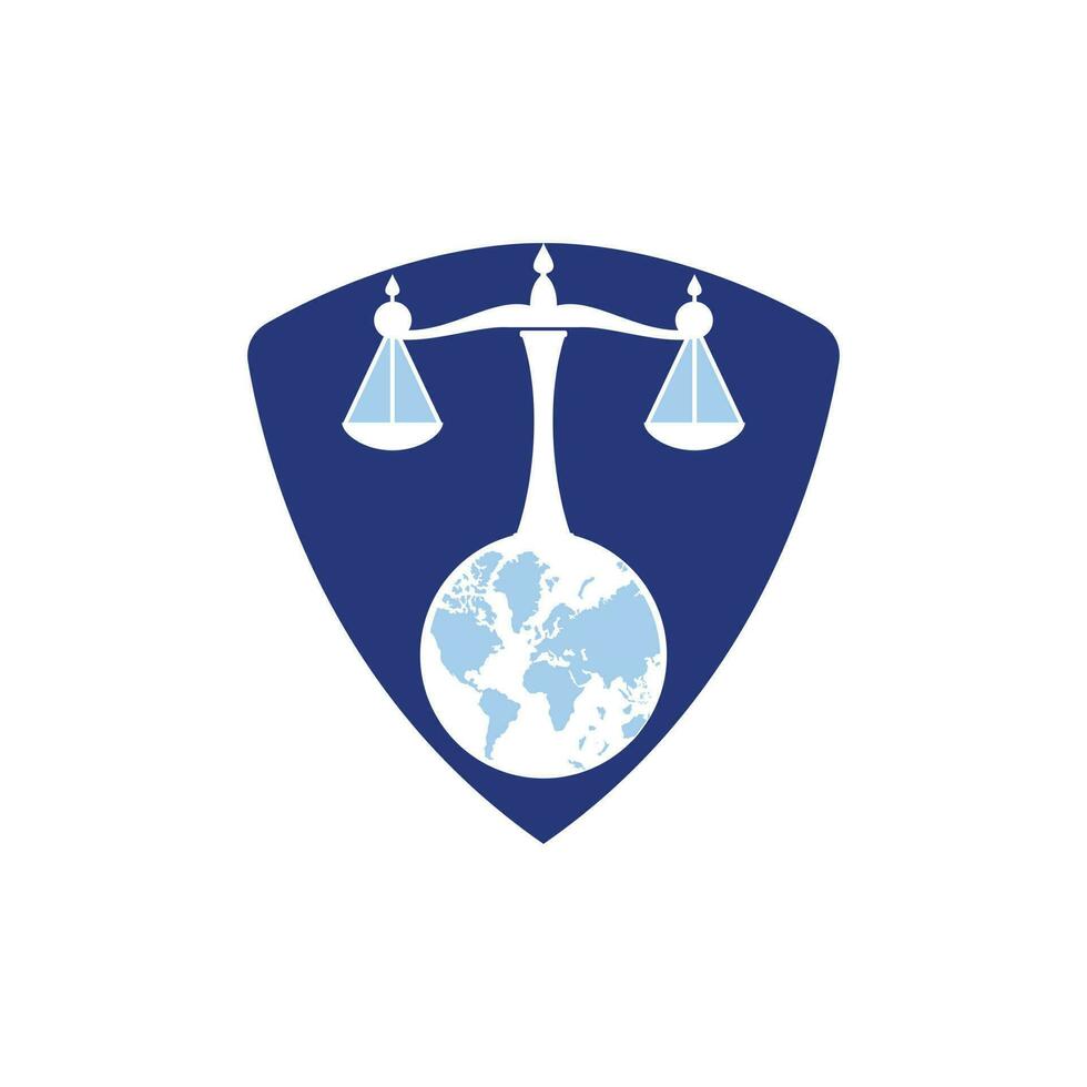 International tribunal and Supreme court logo concept. Scales on globe icon design. vector