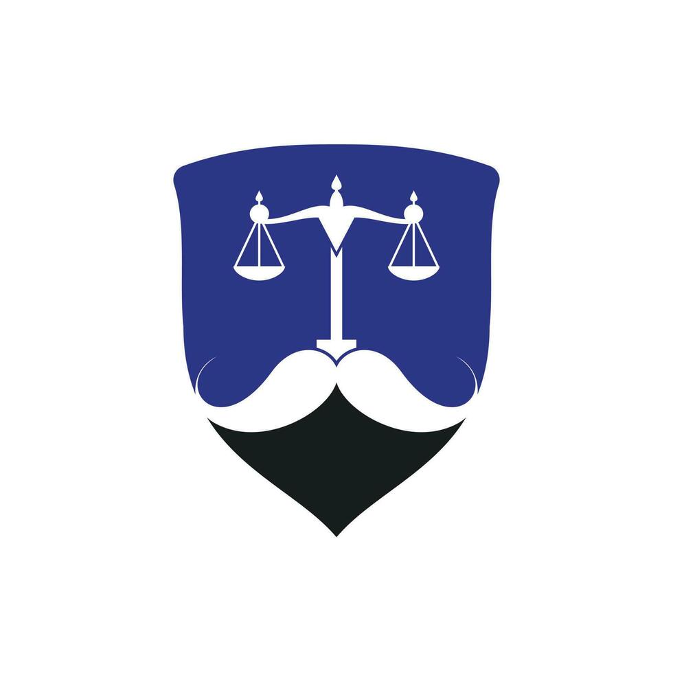 Strong law vector logo design concept. Scale and mustache icon vector design.