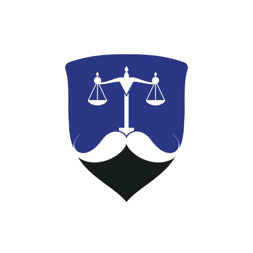 Strong law vector logo design concept. Scale and mustache icon vector design.