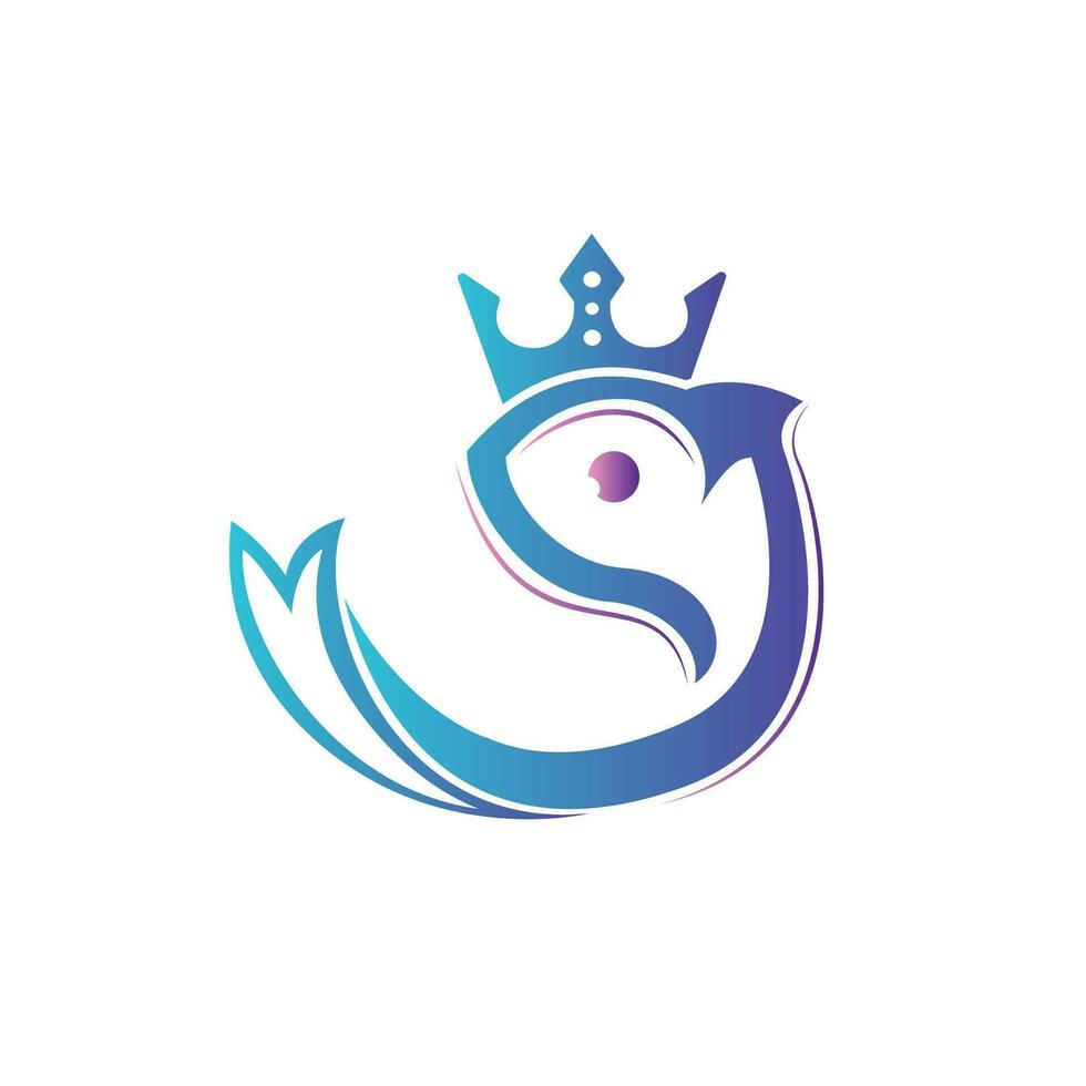Fish king vector logo design. Crown with fish icon logo.