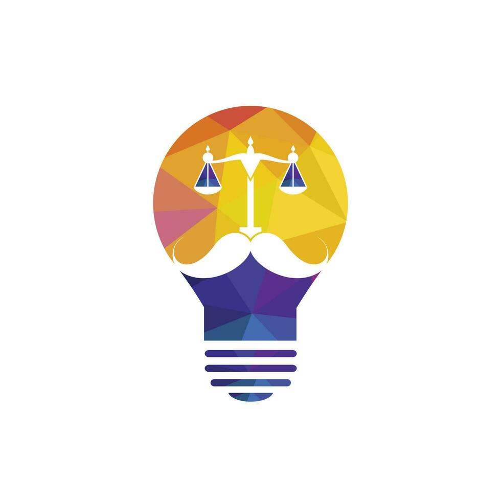 Strong law vector logo design concept. Scale and mustache with lightbulb icon vector design.