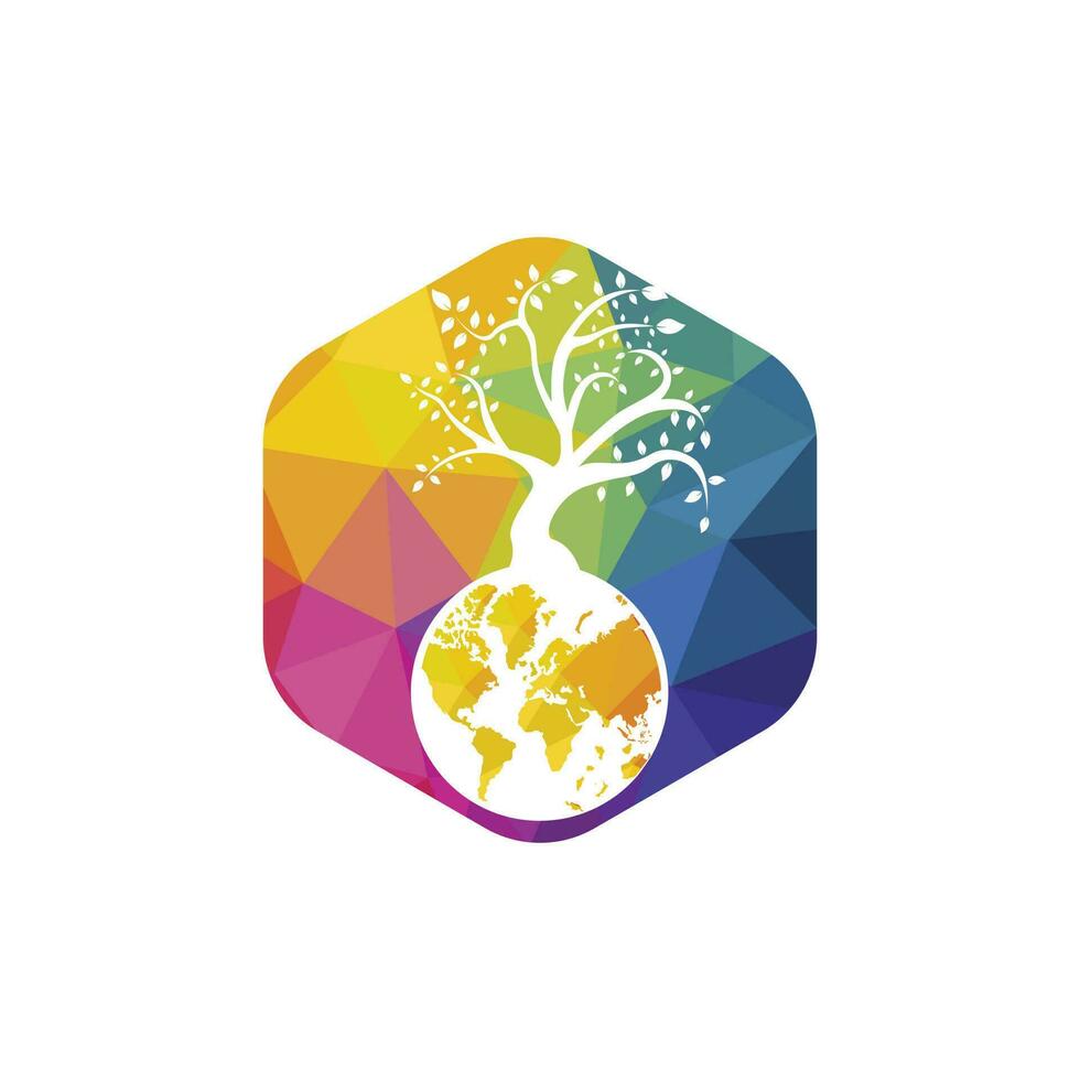Globe tree vector logo design template. Planet and eco symbol or icon.