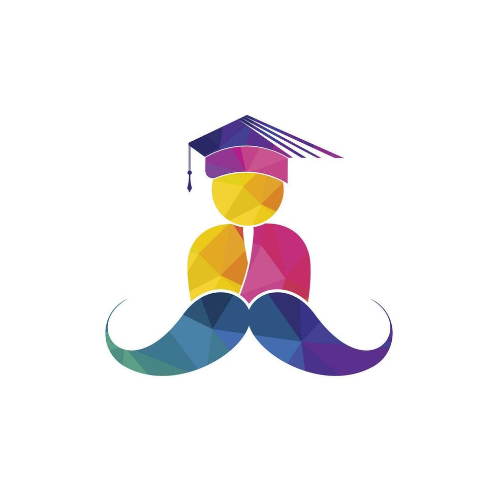 Strong education logo design template. Student with mustache icon design. vector