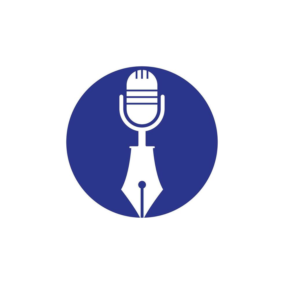 Pen microphone conference podcast radio logo design. Education podcast vector logo design.