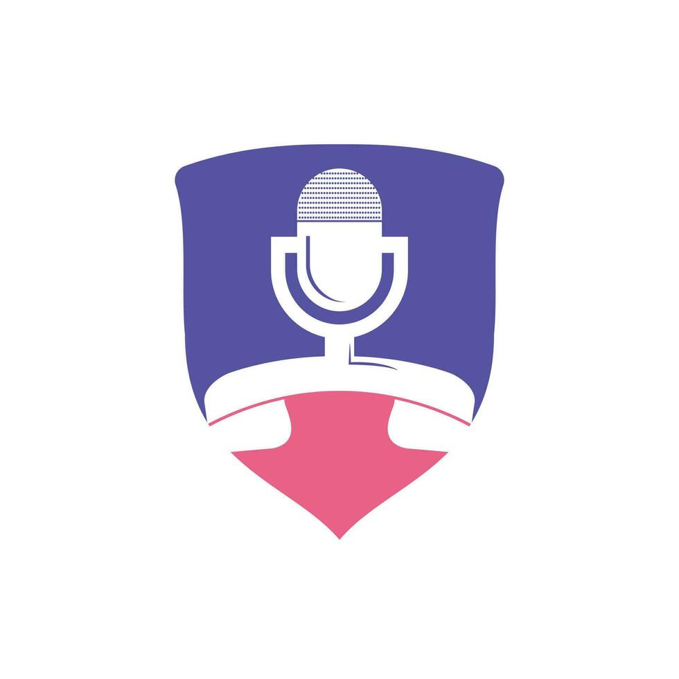 Call podcast vector logo design template. Handset with microphone icon logo design.
