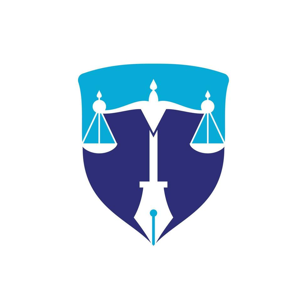 vector del logotipo de la ley con equilibrio judicial simbólico de la escala de justicia en un plumín. vector de logotipo para la ley, la corte, los servicios de justicia y las empresas.