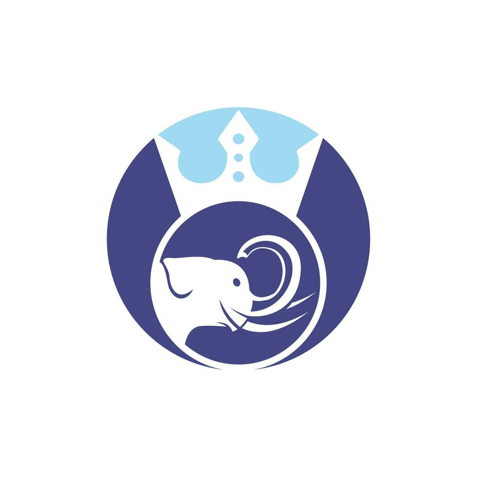 Elephant king vector logo design. Elephant with crown icon template.