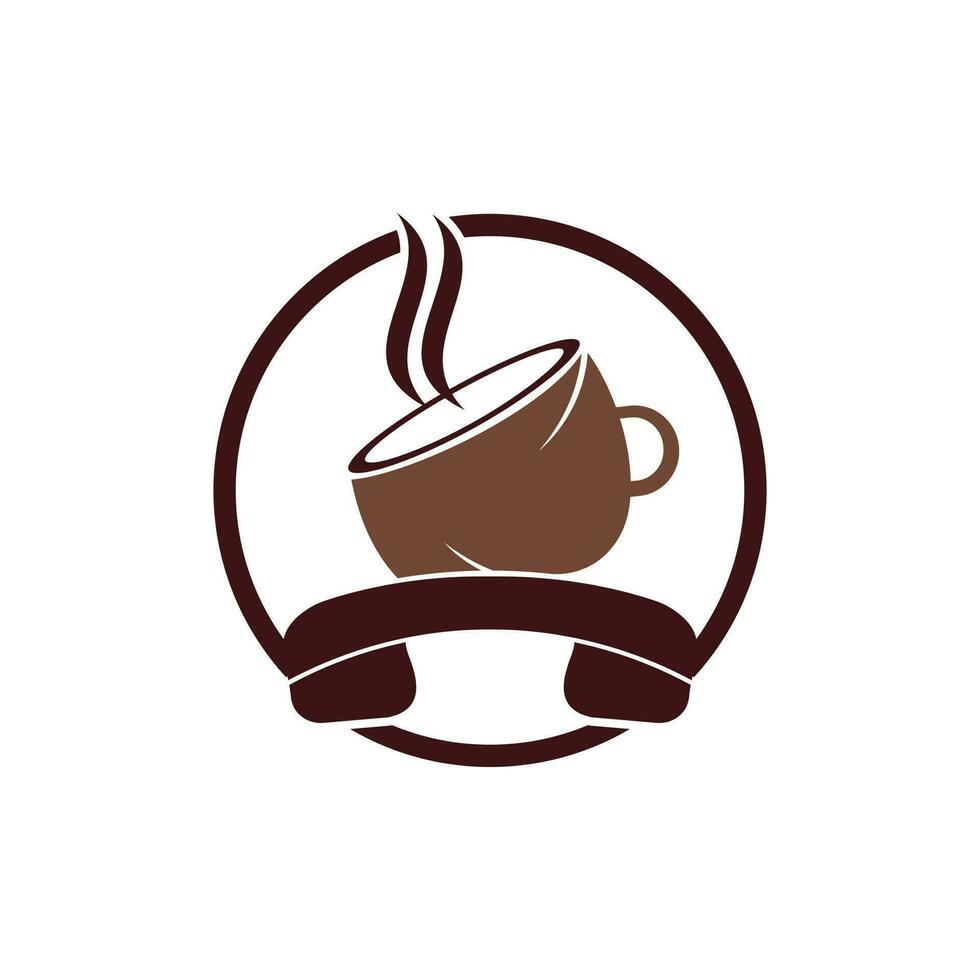 Coffee call vector logo design. Handset and cup icon.