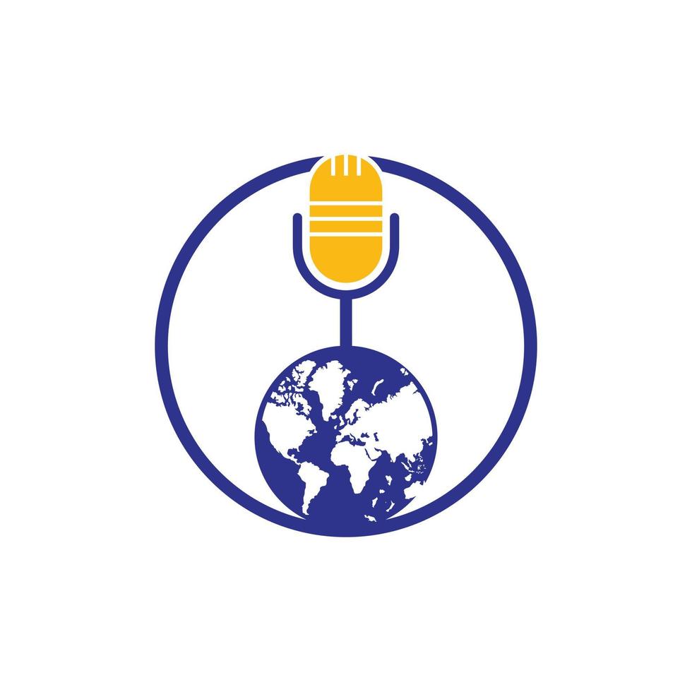 Global podcast logo design. Broadcast entertainment business logo template vector illustration.