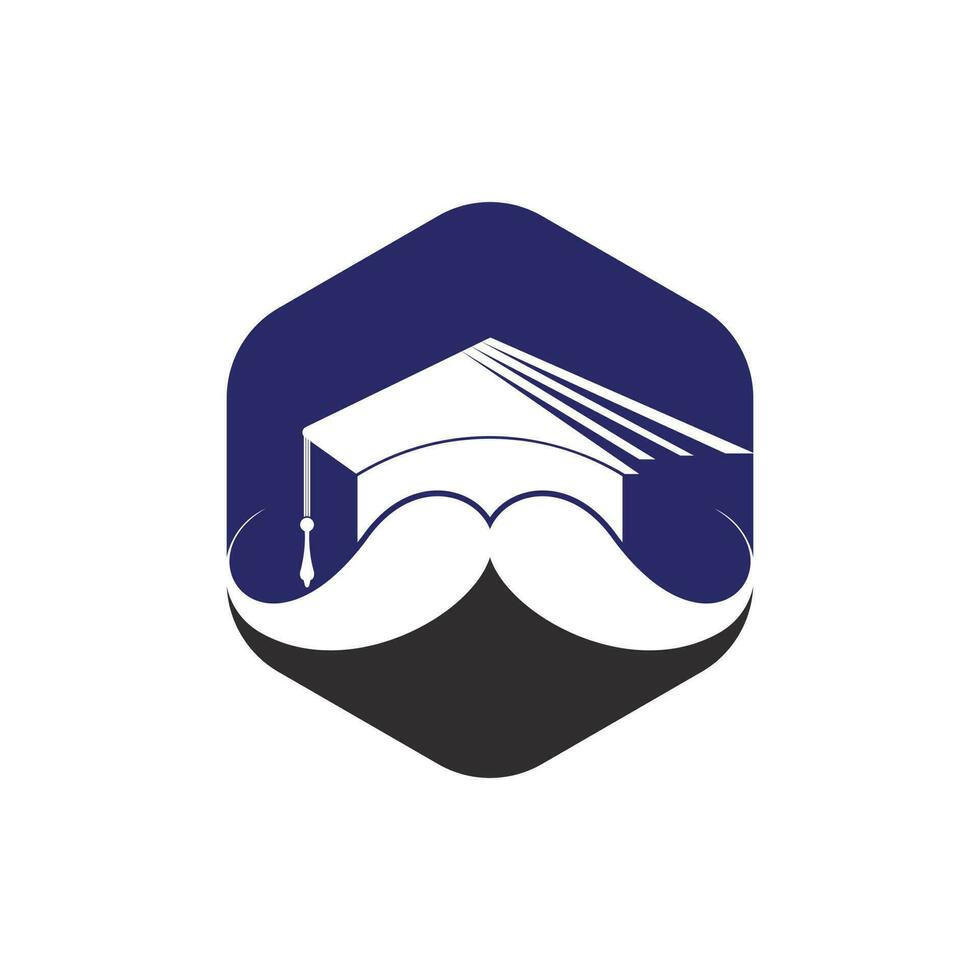 Strong education logo design template. Hat graduation with mustache icon design. vector