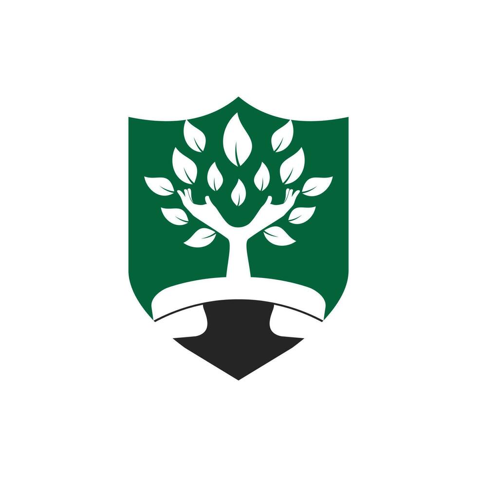 Nature call vector logo design. Handset and hand tree icon design template.