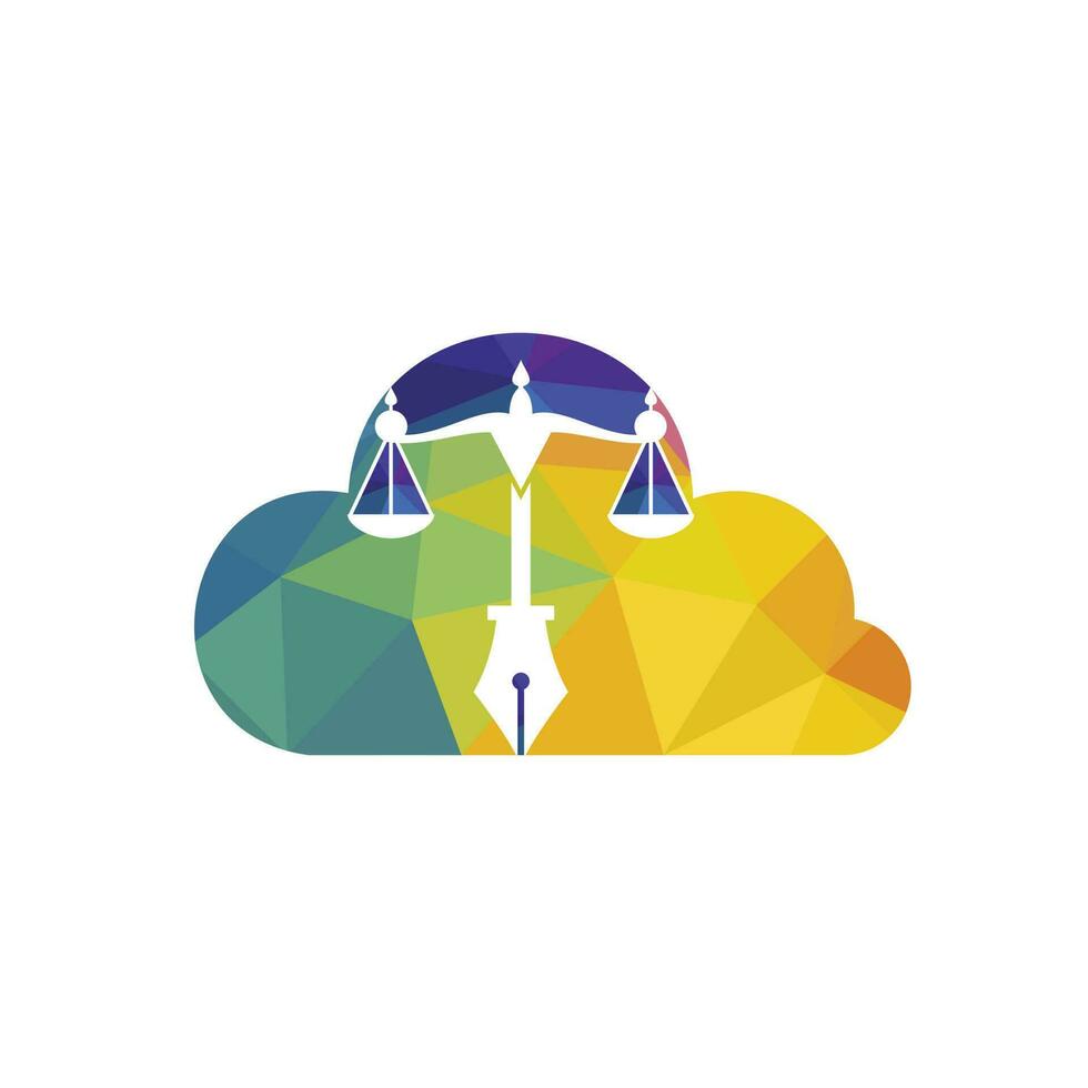 Law logo vector with judicial balance symbolic of justice scale in a pen nib. Logo vector for law, court, justice services and firms.