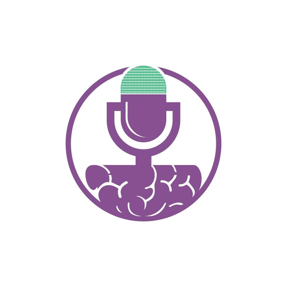 diseño del logotipo del podcast cerebral. Ilustración de vector de plantilla de logotipo de empresa de entretenimiento de difusión.