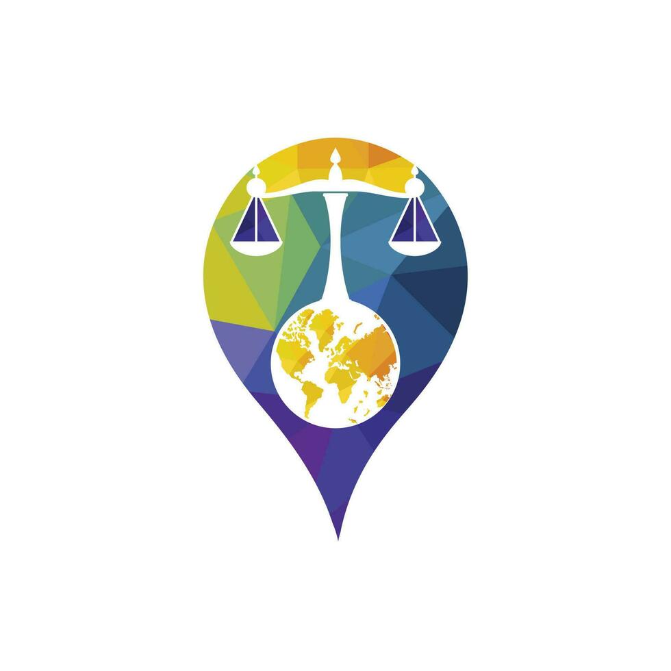 International tribunal and Supreme court logo concept. Scales on globe icon design. vector