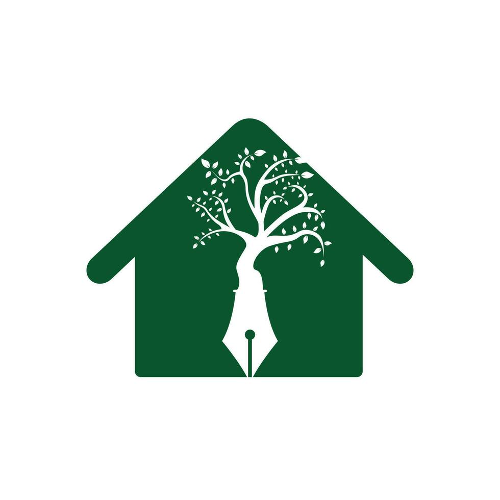 plantilla de diseño de logotipo de vector de pluma de árbol. concepto de logotipo de casa y naturaleza del escritor.