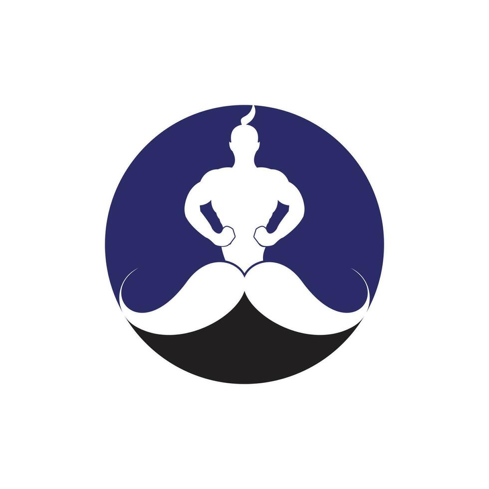 Mustache genie vector logo design. Strong genie icon template.