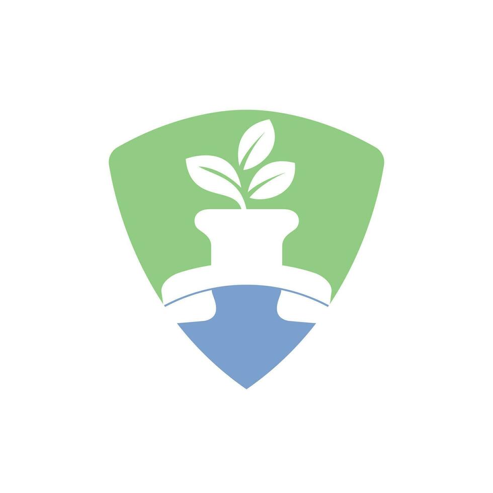 Nature call vector logo design. Handset with flower pot icon design template.