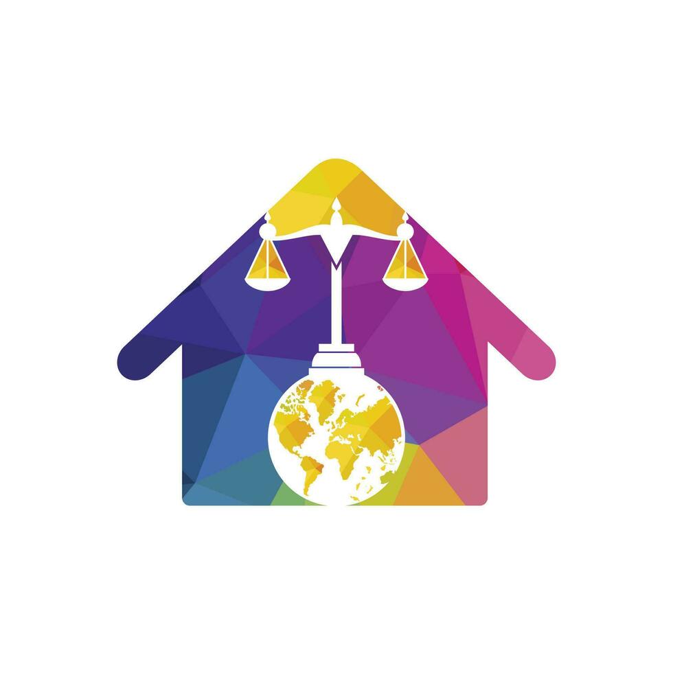 International tribunal and Supreme court logo concept. Scales on globe icon design. vector