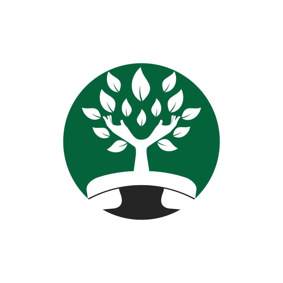 diseño de logotipo de vector de llamada de naturaleza. plantilla de diseño de icono de árbol de mano y auricular.