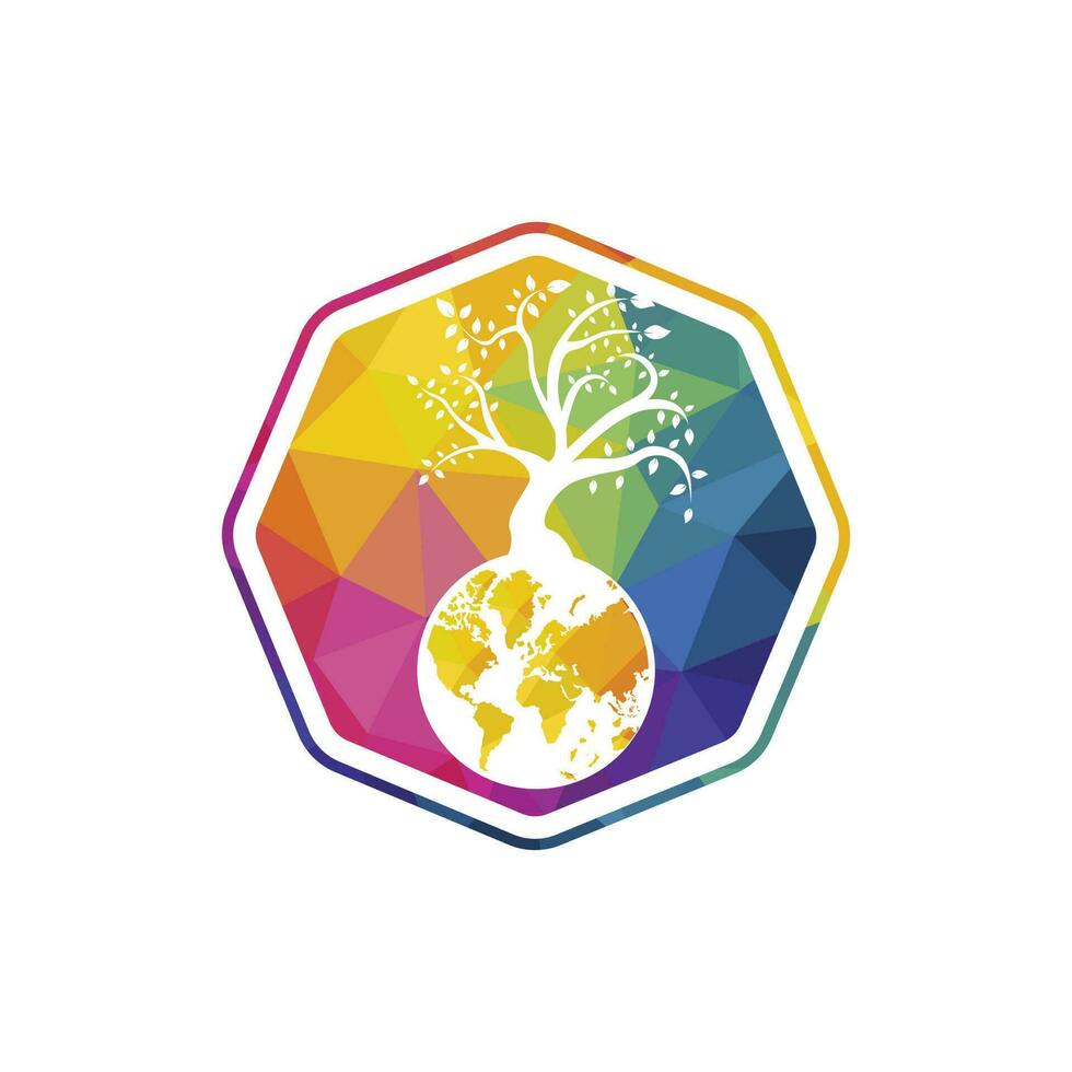 plantilla de diseño de logotipo de vector de árbol de globo. planeta y eco símbolo o icono.