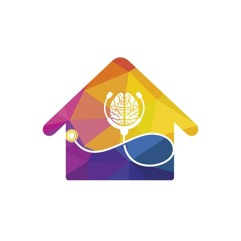 Brain care vector logo template. Stethoscope and human brain icon logo design.
