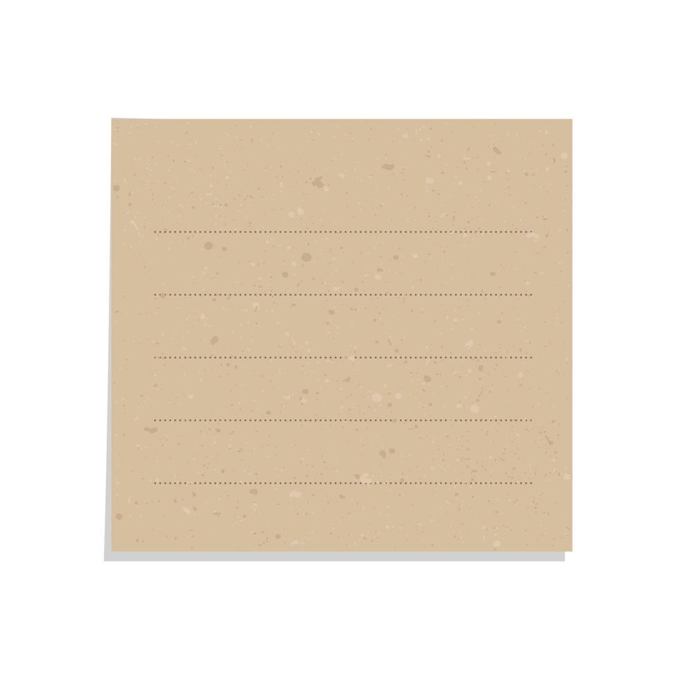 Aesthetic vintage brown paper note illustration. Recycled memo paper with adhesive tape template. vector