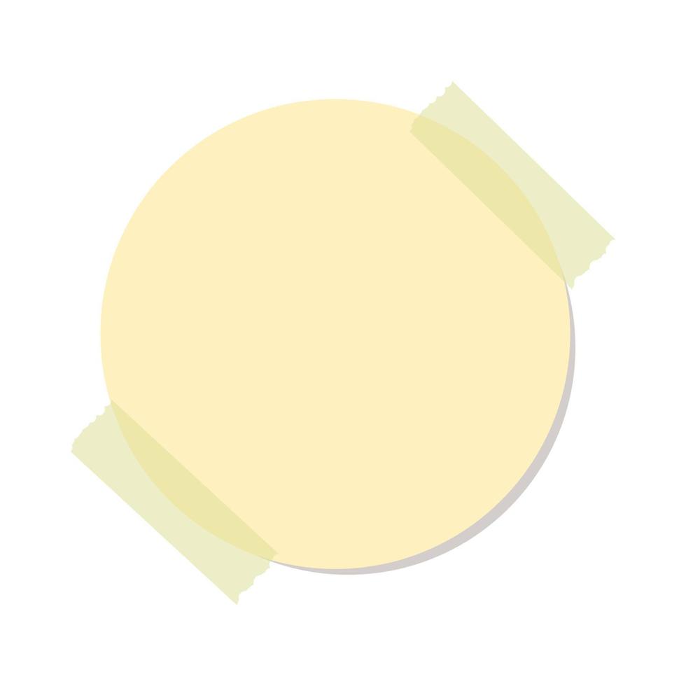 Round yellow sticky note illustration template. Taped office memo paper mockup. vector