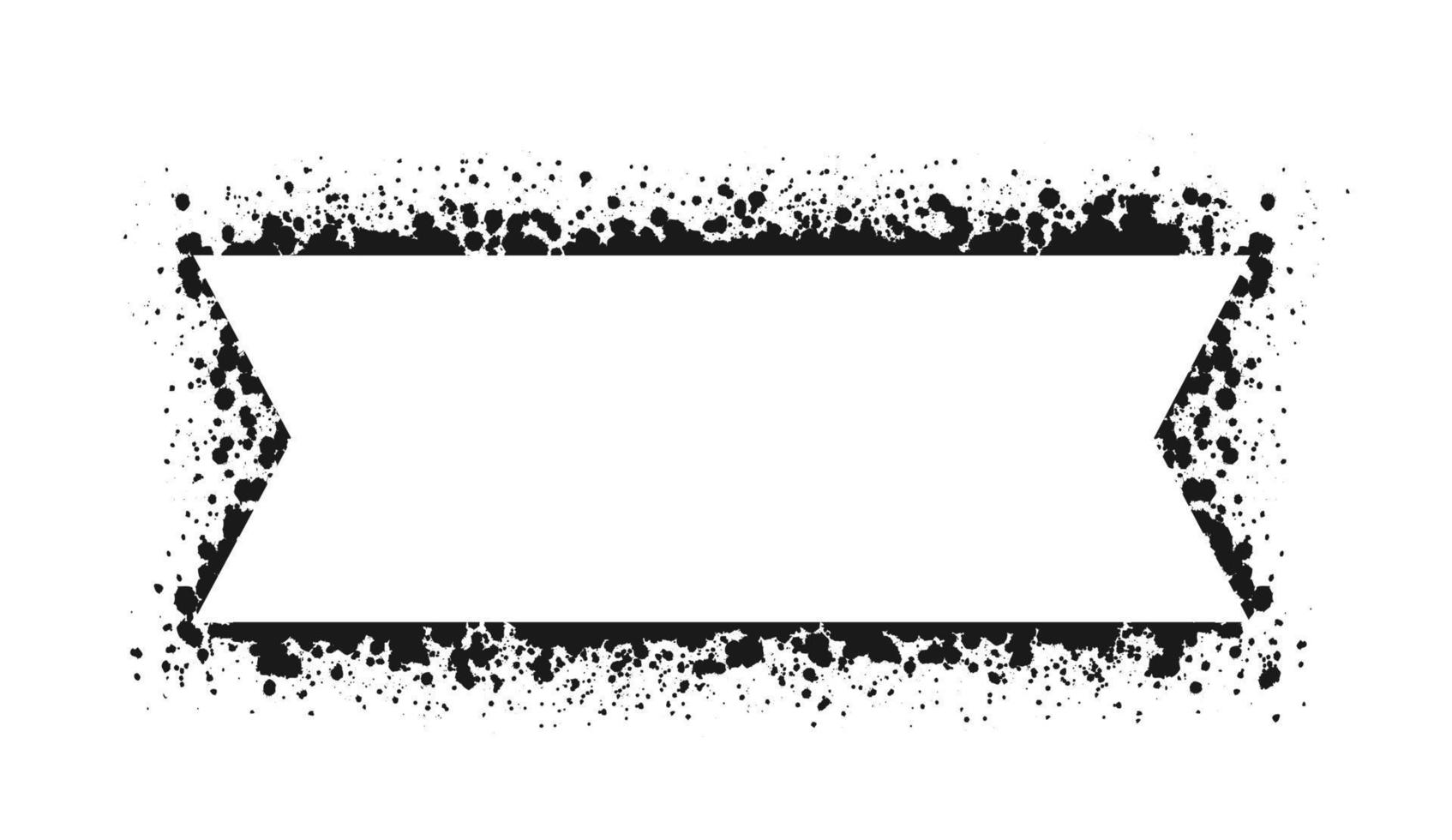 Grunge ink splatter ribbon frame. Spray graffiti stencil border template. vector