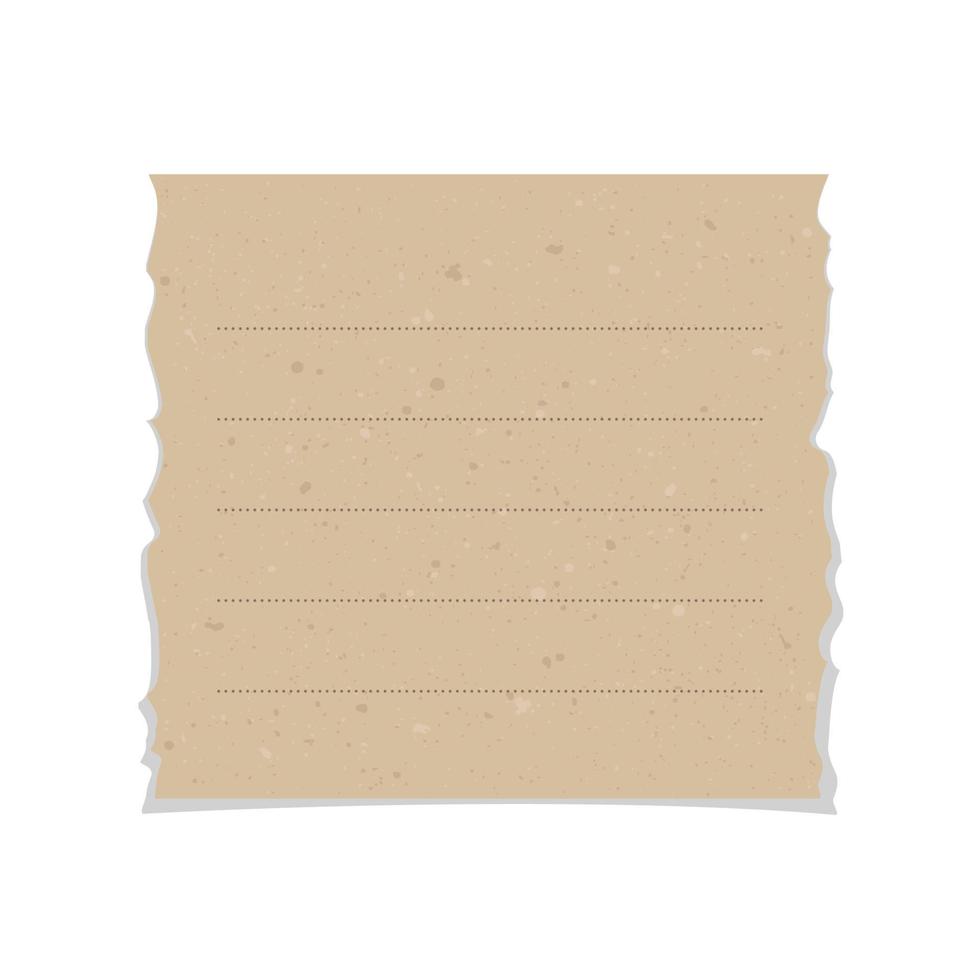 Square vintage brown torn paper note. Recycled ripped memo paper template. vector