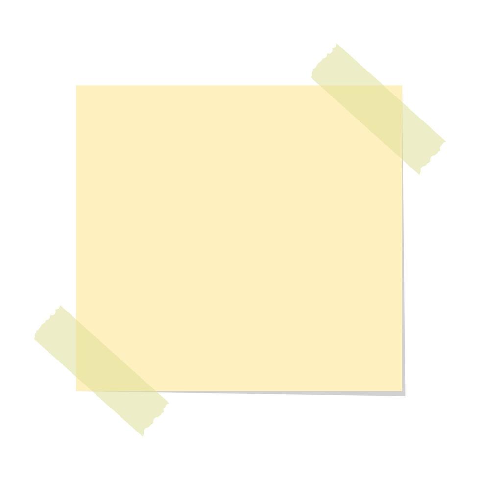 Yellow sticky note vector illustration. Taped office memo paper mockup template.