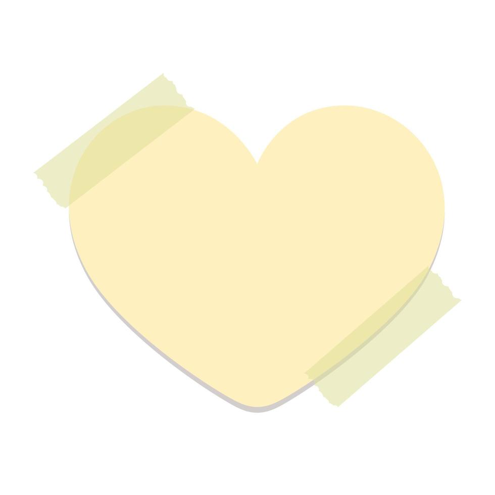 Heart shape yellow sticky note illustration. Valentines day memo paper template mockup. vector