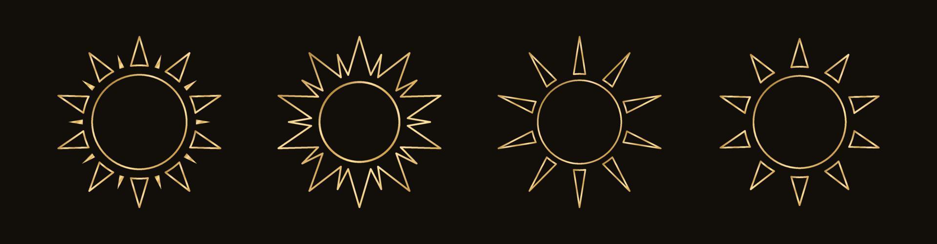 Golden boho celestial sun icon logo outline set. Simple modern abstract design for templates, prints, web, social media posts vector