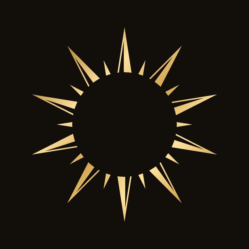 Golden celestial sun icon logo frame. Simple modern abstract design for templates, prints, web, social media posts vector