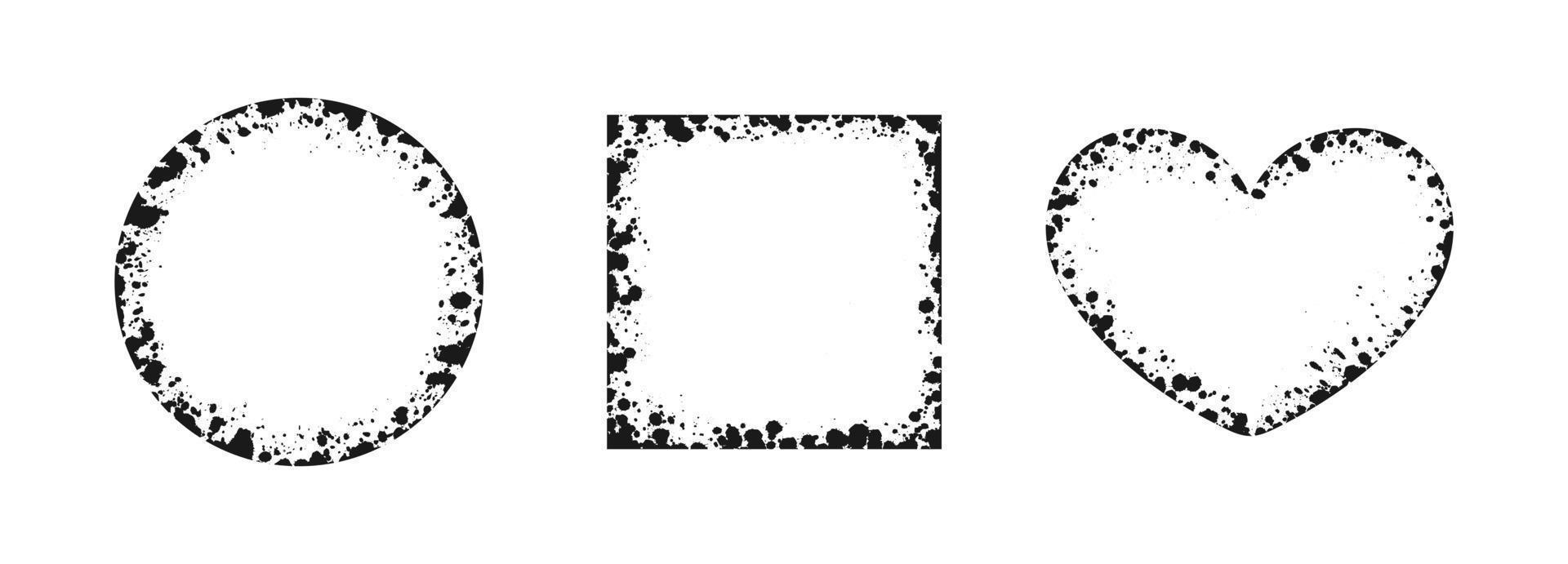 Grunge ink splatter frame set. Spray graffiti stencil border template. vector