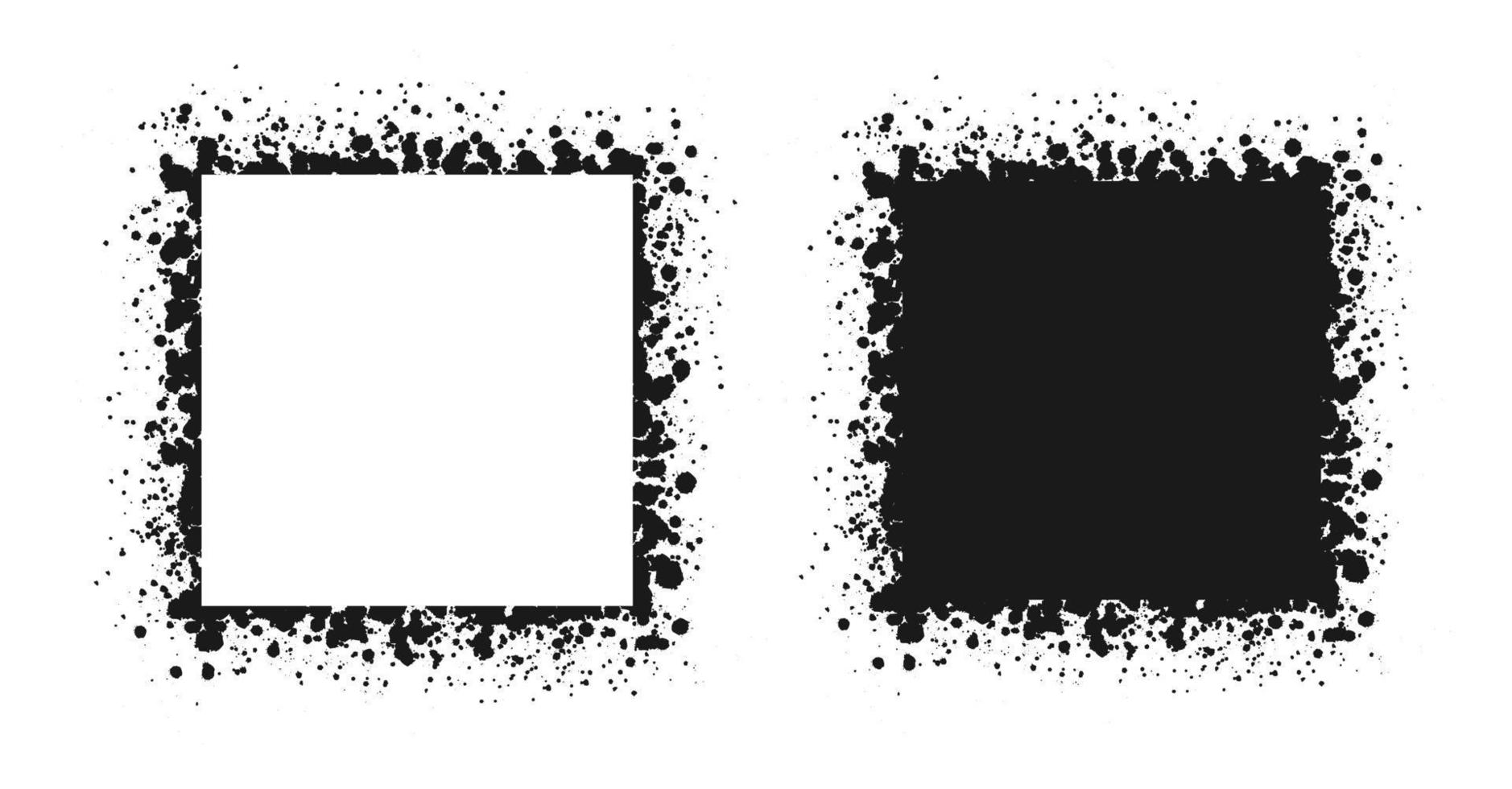 Square grunge ink splatter frame. Spray graffiti stencil border template. vector