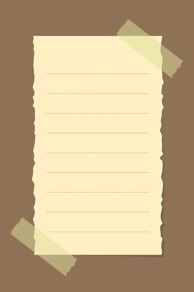 Torn yellow sticky note vector illustration. Taped office memo paper template.