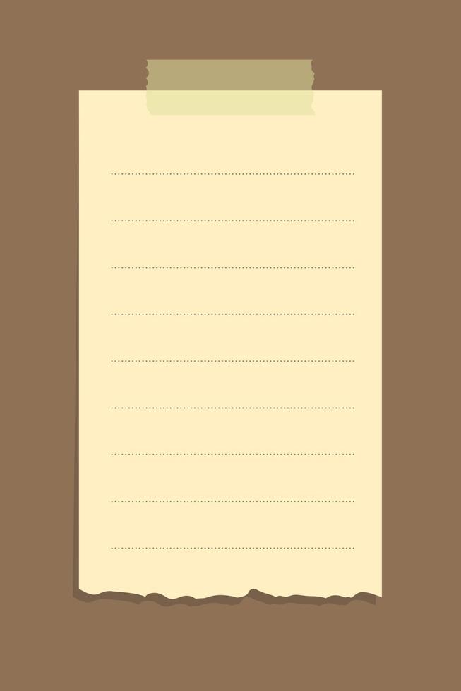 Torn yellow sticky note vector illustration. Taped office memo paper template.