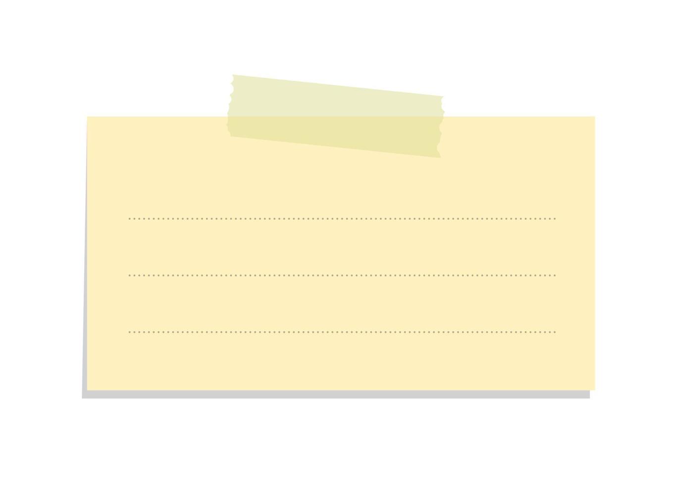 Yellow sticky note vector illustration template. Taped office memo paper.
