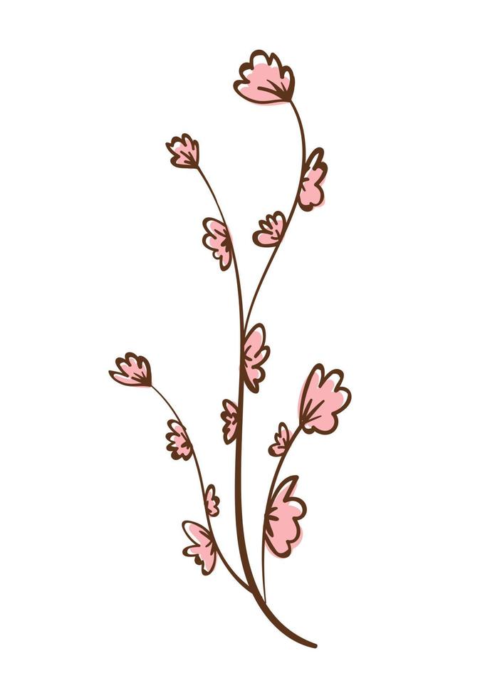 Cute floral botanical abstract flowers and plants. Boho doodle vector illustrations.