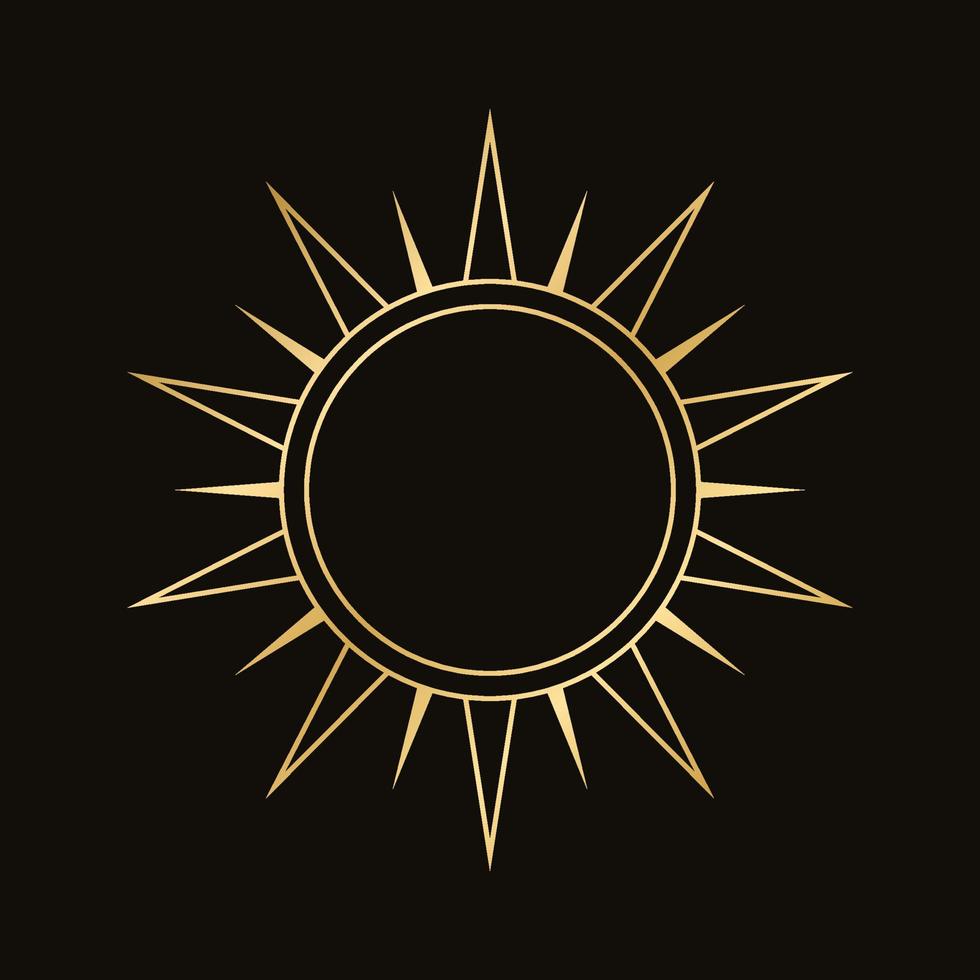 Gold boho celestial sun icon frame. Simple modern abstract design for templates, prints, web, social media posts vector