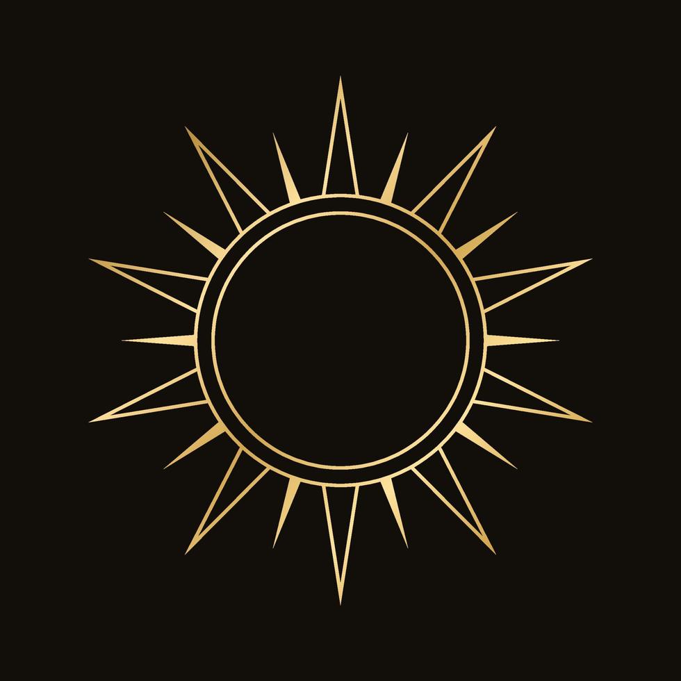 Gold boho celestial sun icon frame. Simple modern abstract design for templates, prints, web, social media posts vector