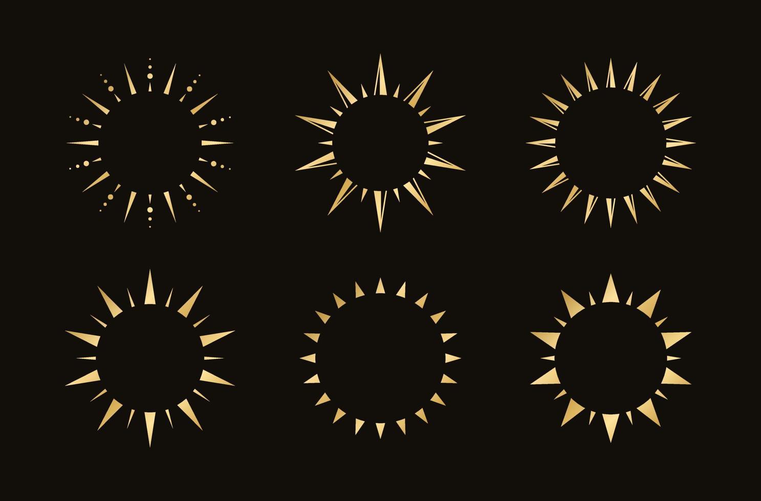 Golden boho celestial sun rays  frame set. Simple modern abstract design for templates, prints, web, social media posts vector
