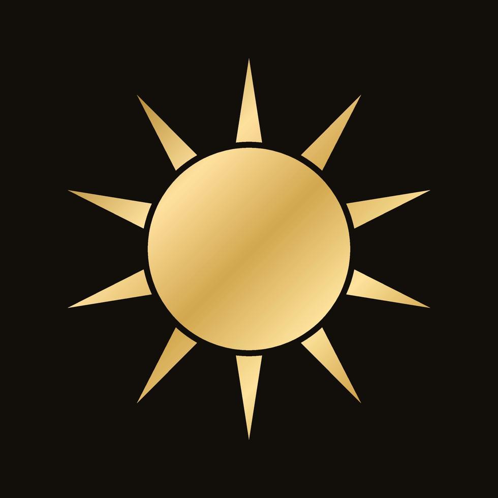 Golden celestial sun icon logo frame. Simple modern abstract design for templates, prints, web, social media posts vector