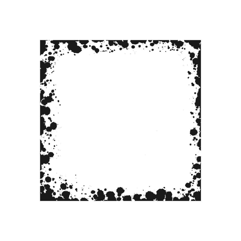 Square grunge ink splatter frame. Spray graffiti stencil border template. vector