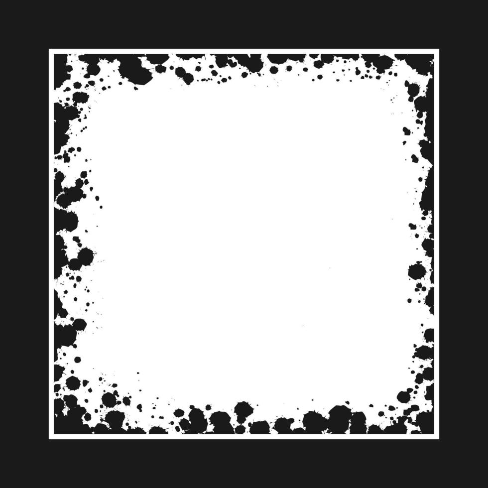 Square grunge ink splatter frame. Spray graffiti stencil border template. vector