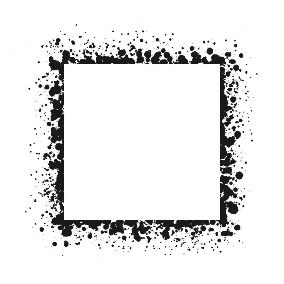 Square grunge ink splatter frame. Spray graffiti stencil border template. vector