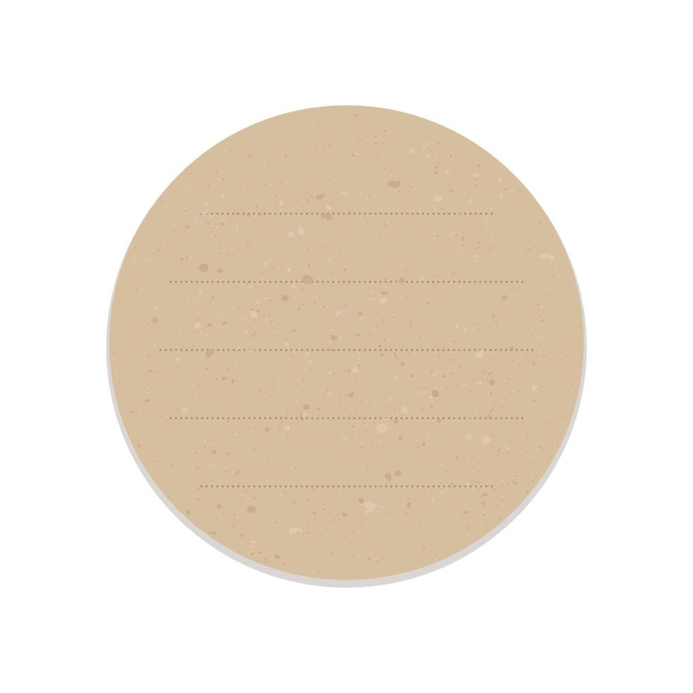 Aesthetic round vintage brown paper note illustration. Recycled memo paper with adhesive tape template. vector