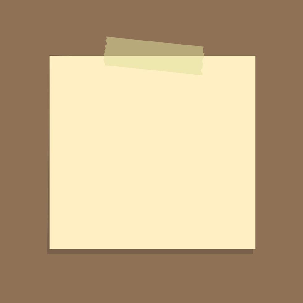 Yellow sticky note vector illustration. Taped square office memo paper template mockup.