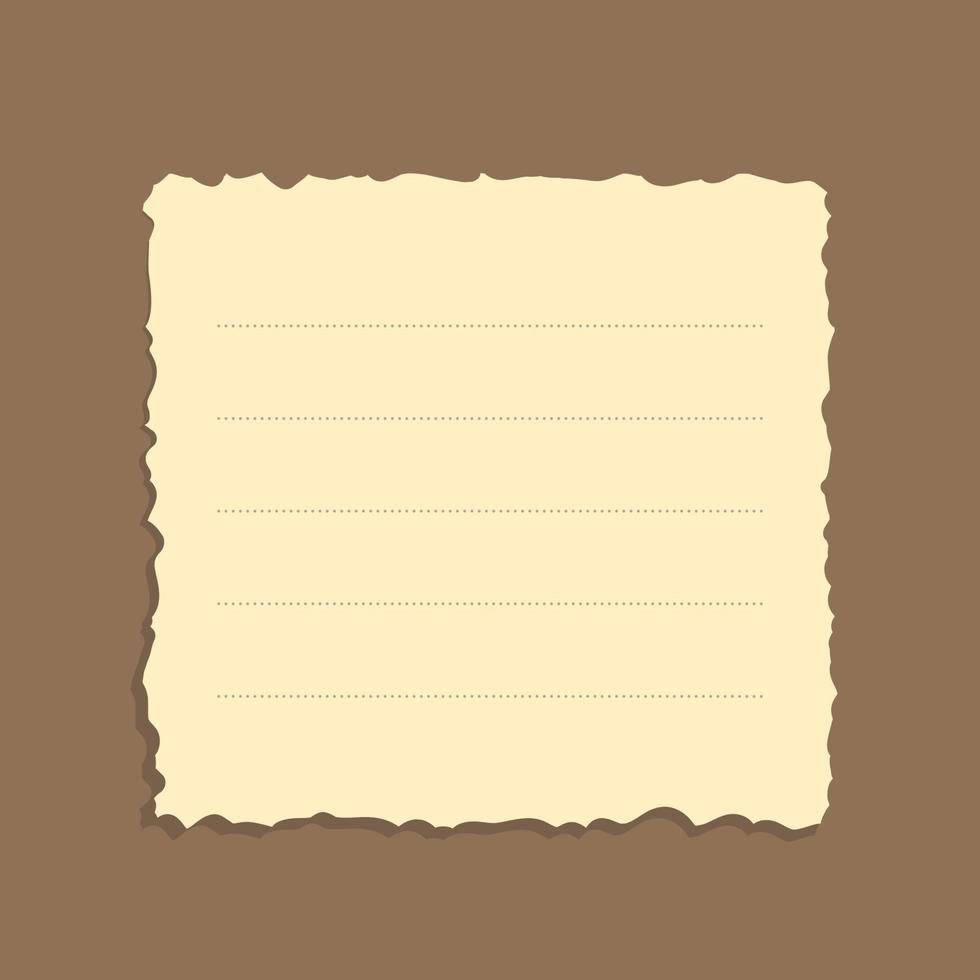 Torn yellow sticky note vector illustration. Ripped square office memo paper template.