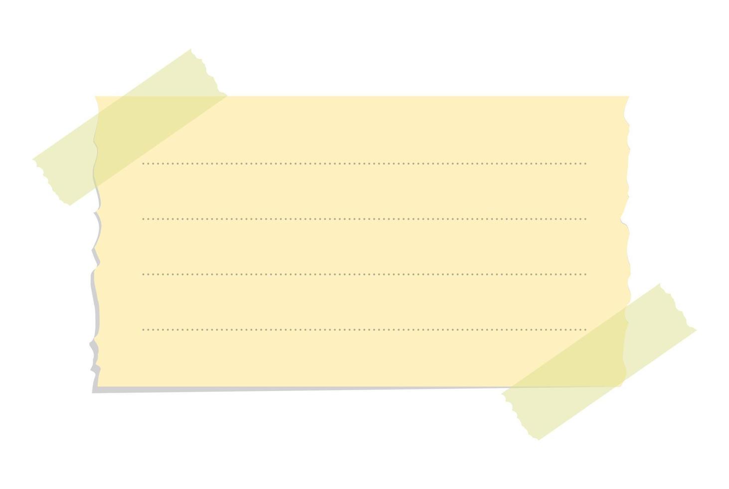 Torn yellow sticky note vector illustration. Taped office memo paper template.